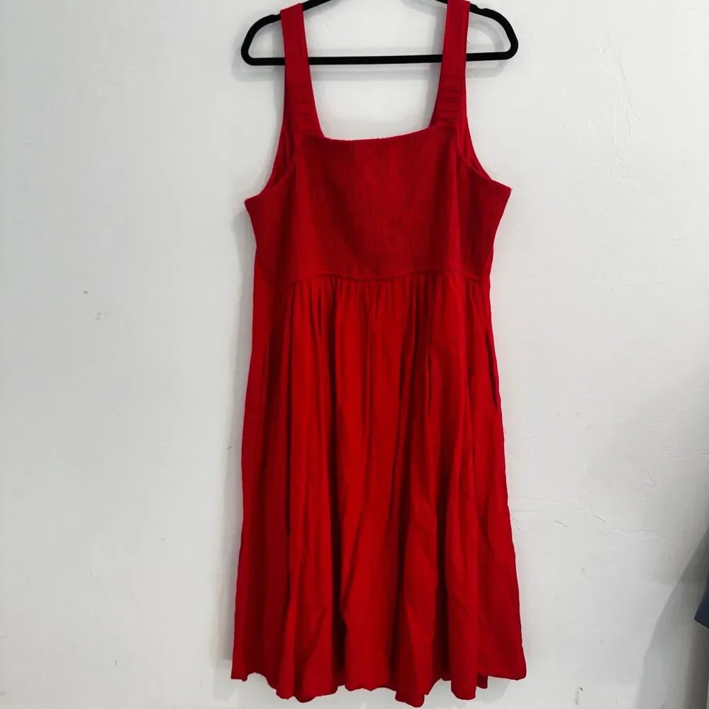 Anthropologie Léa Red Smocked Midi Dress - Picture 2 of 4